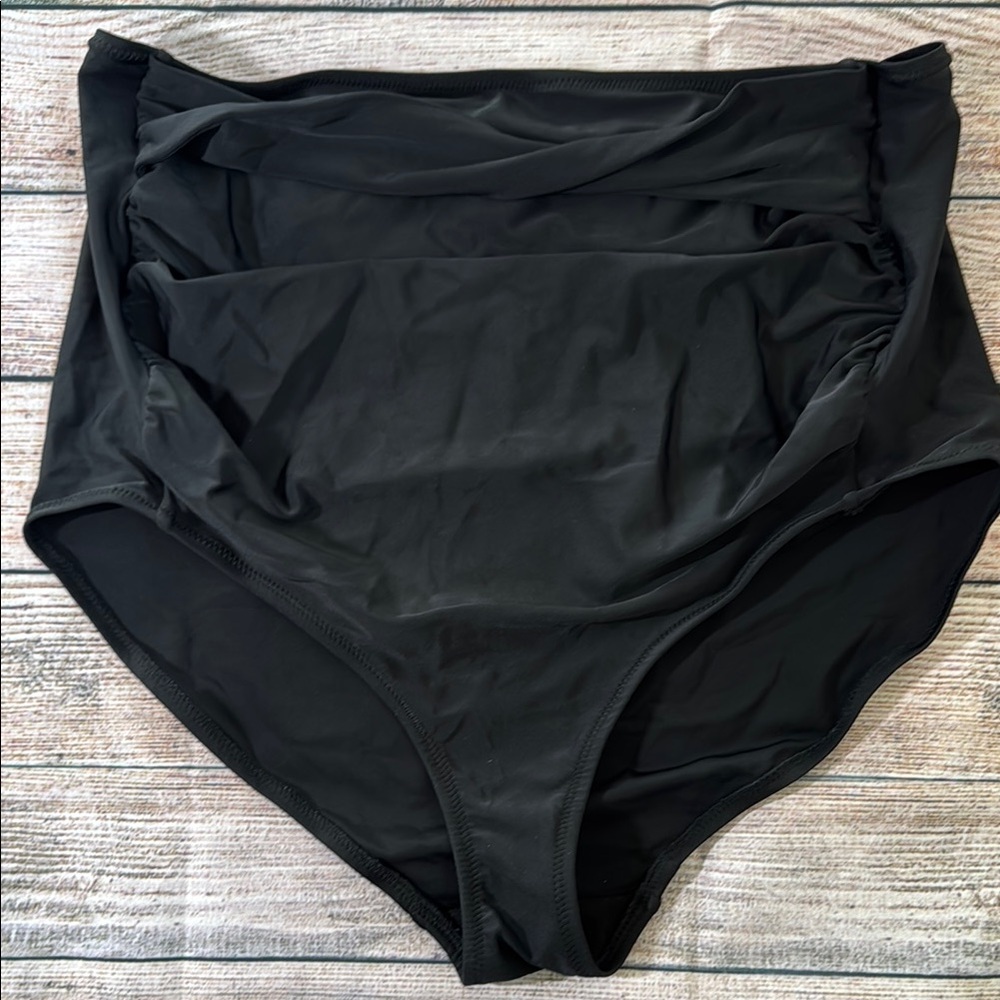 Maternity High-Waisted Black Swim Bottoms in large
